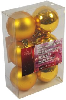 Gouden kerstballen kerstversiering van kunstof 6 stuks van 6 cm Goudkleurig