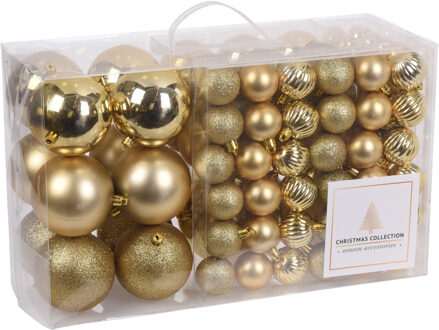 Gouden kerstballen pakket 94-delig van kunststof - Kerstbal Goudkleurig