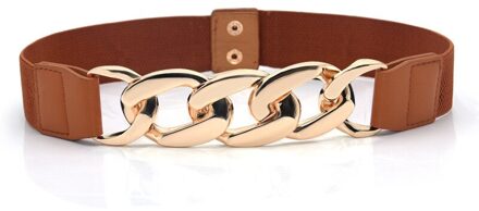 Gouden Ketting Riem Elastische Zilveren Metalen Riem Voor Vrouwen Stretch Cumberbanden Dames Jas Tailleband Elasticiteit 68Cm kameel