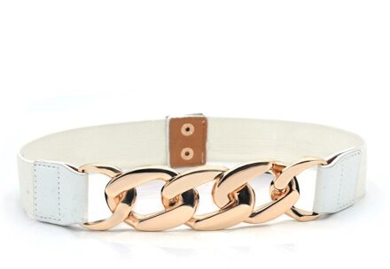 Gouden Ketting Riem Elastische Zilveren Metalen Riem Voor Vrouwen Stretch Cumberbanden Dames Jas Tailleband Elasticiteit 68Cm wit