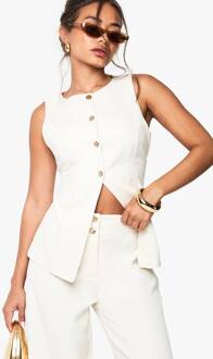 Gouden Knoop Open Voorkant Gilet, Ecru - 44