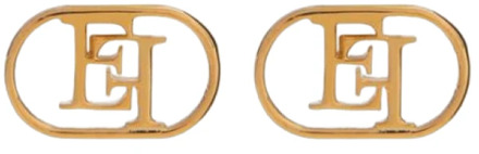 Gouden Logo Oorbellen met Ovaal Design Elisabetta Franchi , Yellow , Dames - ONE Size