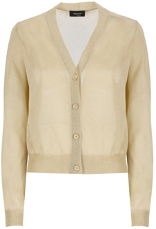 Gouden Lurex V-Hals Cardigan Sweater Fabiana Filippi , Beige , Dames - M,S,Xs