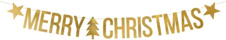 Gouden Merry Christmas DIY Kerst banner slinger 20 x 175 cm Goudkleurig