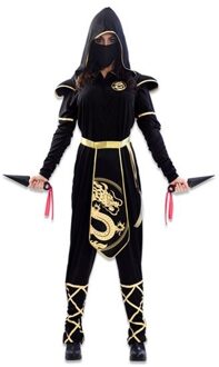 Gouden Ninja Kostuum Dames Zwart, Goud - Brons