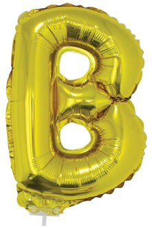 Gouden opblaas letter ballon B op stokje 41 cm - Ballonnen Goudkleurig