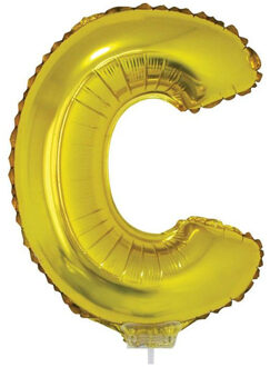 Gouden opblaas letter ballon C op stokje 41 cm - Ballonnen Goudkleurig