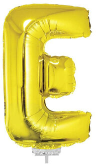 Gouden opblaas letter ballon E op stokje 41 cm - Ballonnen Goudkleurig