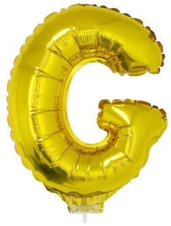 Gouden opblaas letter ballon G op stokje 41 cm - Ballonnen Goudkleurig