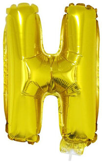 Gouden opblaas letter ballon H op stokje 41 cm - Ballonnen Goudkleurig