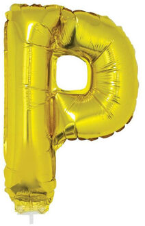 Gouden opblaas letter ballon P op stokje 41 cm - Ballonnen Goudkleurig