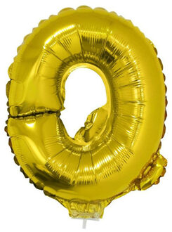 Gouden opblaas letter ballon Q op stokje 41 cm - Ballonnen Goudkleurig