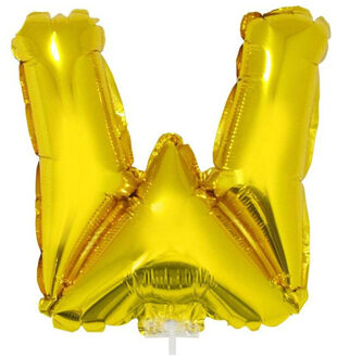 Gouden opblaas letter ballon W op stokje 41 cm - Ballonnen Goudkleurig