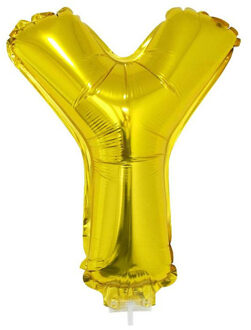 Gouden opblaas letter ballon Y op stokje 41 cm - Ballonnen Goudkleurig