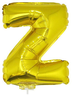 Gouden opblaas letter ballon Z op stokje 41 cm - Ballonnen Goudkleurig