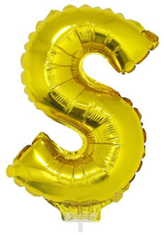 Gouden opblaas letter S op stokje 41 cm - Ballonnen Goudkleurig