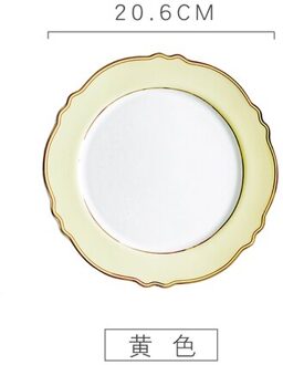 Gouden Rand Plaat Roze Kant Bone China Dessertbord Platen Voor Bruiloft geel