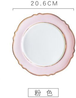 Gouden Rand Plaat Roze Kant Bone China Dessertbord Platen Voor Bruiloft