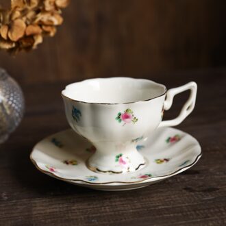 Gouden Rand Romige Keramische Steeg Koffiekopje Schotel/Retro Afternoon Theekopje Schotel 1 cup en saucer