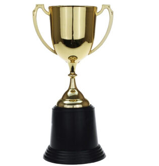 Gouden trofee/prijs beker met oren - 22 cm - met ruimte voor tekst - kunststof