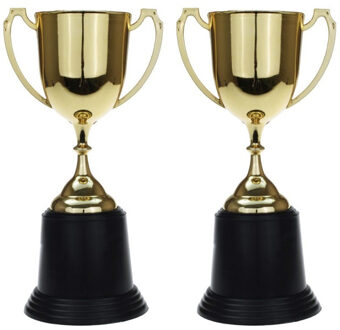 Gouden trofee/prijs beker met oren - 2x - 22 cm - met ruimte voor tekst - kunststof