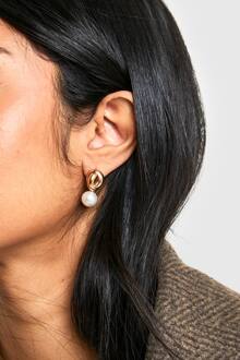 Gouden Twist Parel Drop Oorbellen, Gold - ONE SIZE