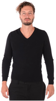 Gouden V-Hals Sweater Pullover Daniele Alessandrini , Black , Heren - L
