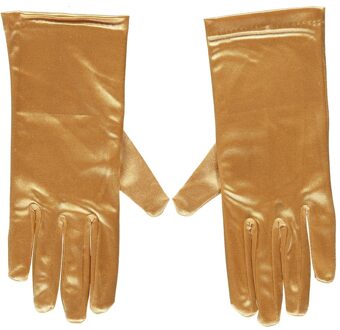 Gouden verkleed handschoenen kort satijn 20 cm - Carnaval - Party/feest handschoenen
