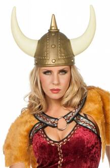 Gouden Vikingen verkleed helm met hoorns - volwassenen