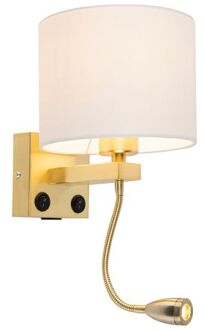 Gouden wandlamp USB met witte kap - Brescia Combi