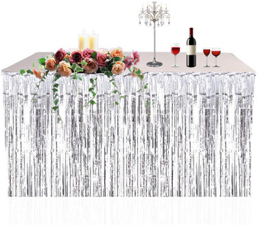 Goudfolie Fringe Tafel Rok Metallic Klatergoud Gordijn Zilver Tassel Slingers Rustieke Bruiloft Decoratie Birthday Party Decor
