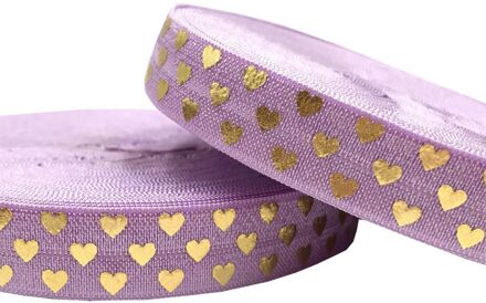 Goudfolie Liefde Hart Gedrukt Vouw Over Elastische Singels 16mm 10 Yards DIY 5/8 "Stretch Handgemaakte Meisjes Haar band Naaien Linten GS476 paars