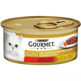 Gourmet Gold cassolettes met rund en kip in een saus met tomaat 85g kattenvoer