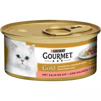 Gourmet Gold fijne hapjes in saus met zalm en kip 85g kattenvoer