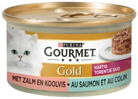 Gourmet Gold Hartig Torentje Duo met zalm en koolvis natvoer kat (24x85 g) 48 x 85 g