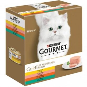 Gourmet Gold mousse met kip, met zalm, met niertjes, met konijn 8x85g kattenvoer