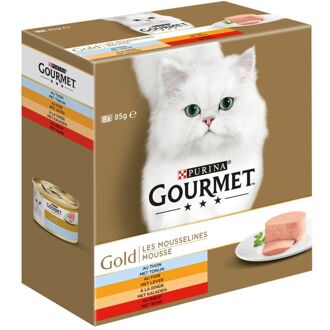 Gourmet Gold mousse met tonijn, met lever, met kalkoen, met rund 8x85g kattenvoer