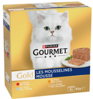Gourmet Gold mousse met tonijn, met lever, met kalkoen, met rund 8x85g kattenvoer