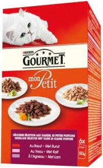 Gourmet Mon petit kleine porties met rund, met kalf, met lam 6x50g kattenvoer