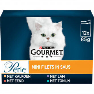 Gourmet Perle Mini Filets in saus met kalkoen, eend, tonijn, lam natvoer kat 2 x (40 x 85 g)