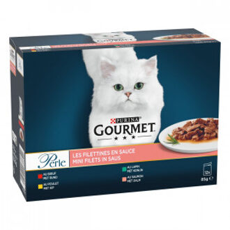 Gourmet Perle Mini Filets in saus met rund, kip, konijn, zalm natvoer kat (12x85 g) 96 x 85 g