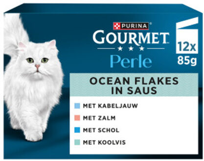 Gourmet Purina Gourmet Perle Ocean Flakes in saus natvoer kat (12x85 g) 1 doos (12 x 85 g)