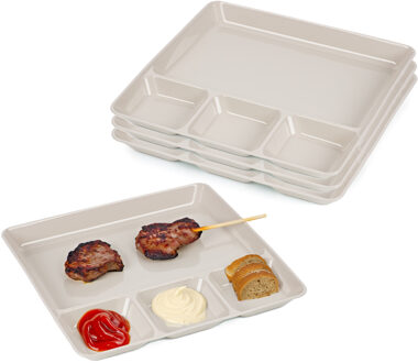 Gourmetborden - 4x stuks - beige - 4-vaks - kunststof - 26 x 24 cm