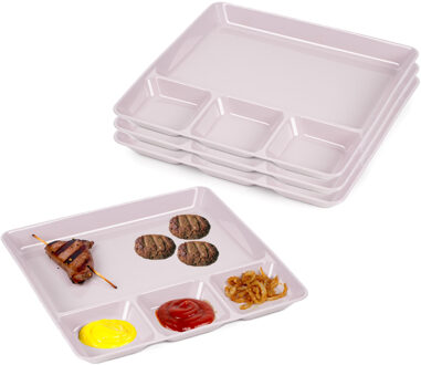 Gourmetborden - 4x stuks - roze - 4-vaks - kunststof - 26 x 24 cm