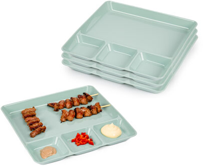 Gourmetborden - 8x stuks - groen - 4-vaks - kunststof - 26 x 24 cm