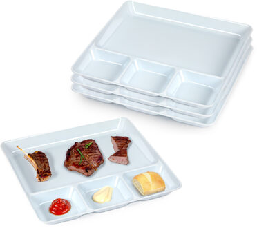 Gourmetborden - 8x stuks - wit - 4-vaks - kunststof - 26 x 24 cm