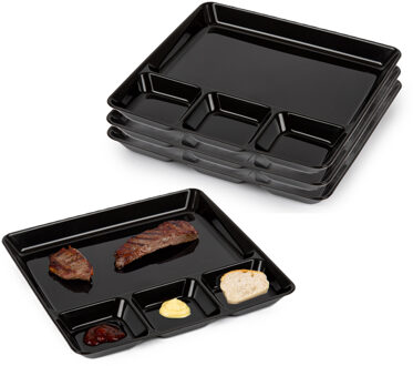Gourmetborden - 8x stuks - zwart - 4-vaks - kunststof - 26 x 24 cm