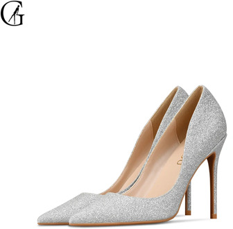 GOXEOU Women's Pumps Glitter Pointed Toe Stiletto High Heels Wedding Party Dress Pump Fashion Office Ladies Shoes Size 32-46
