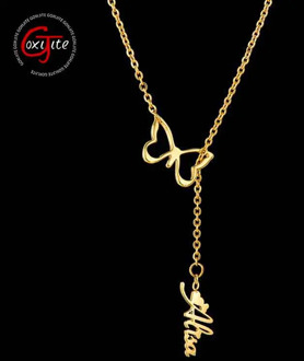 Goxijite 2020 Trendy Butterfly Name Necklace Customized Stainless Steel Gold Cursive Name Butterfly Necklaces For Lover Gift