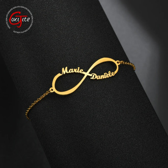 Goxijite Custom Name Infinite Bracelet For Women Personalized Nameplate Charms Handmade Love Bracelet Gift Stainless Steel